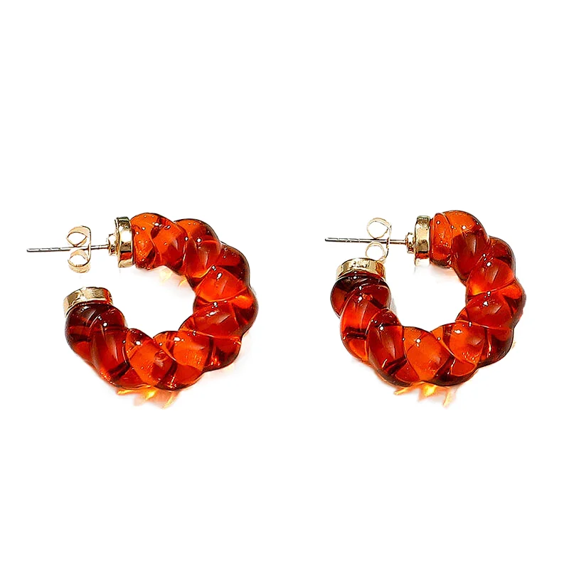Solid Color Clear Resin C-Shaped Twist Earrings For Women