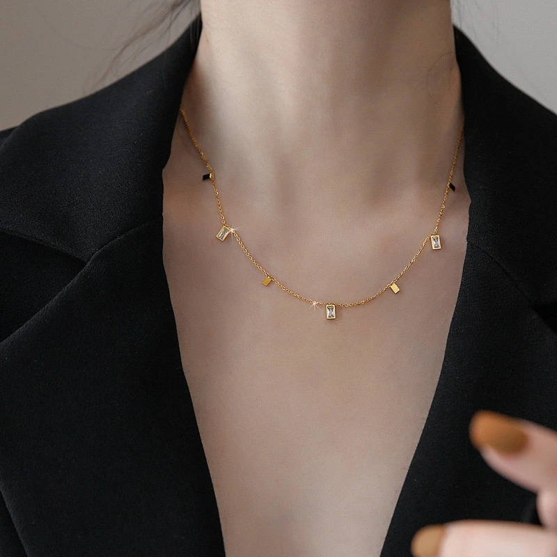 18K Stainless Steel Gold Diamond Tiny Chain Necklace