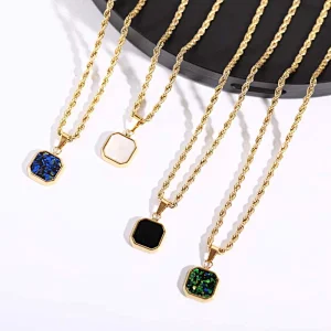 18K Gold Plated Steel Cat Eye Stone Twist Chain Necklace