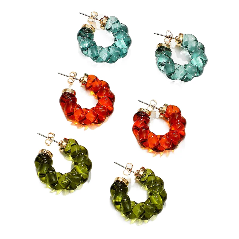 Solid Color Clear Resin C-Shaped Twist Earrings For Women