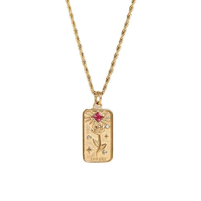 316L Rectangle Pendant Cubic Zirconia Necklace