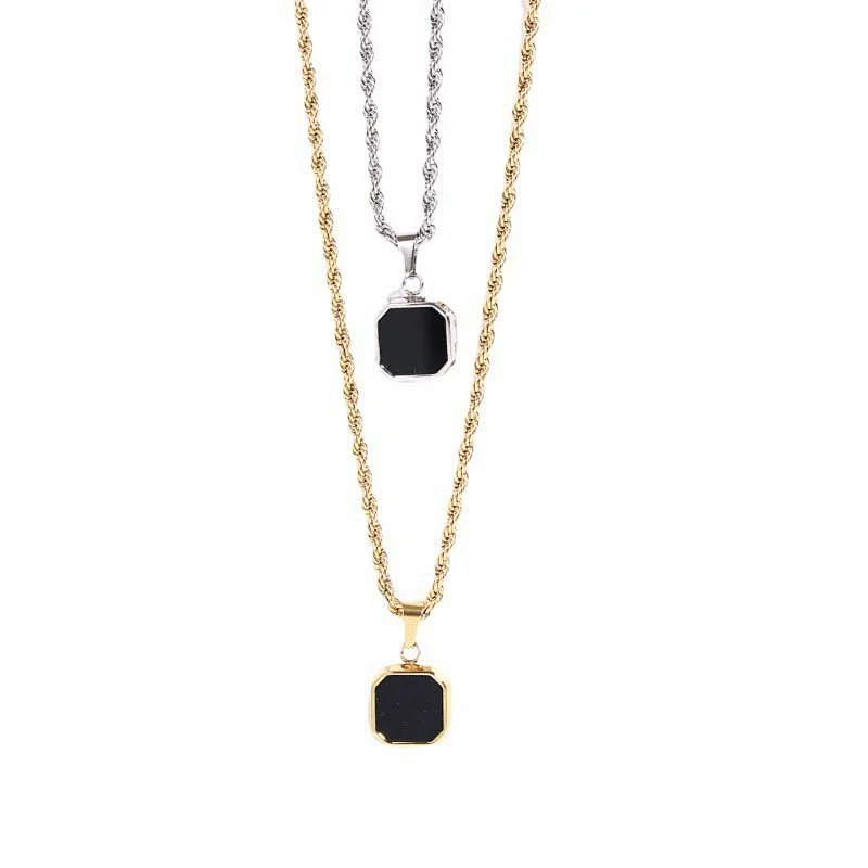 18K Gold Plated Steel Cat Eye Stone Twist Chain Necklace