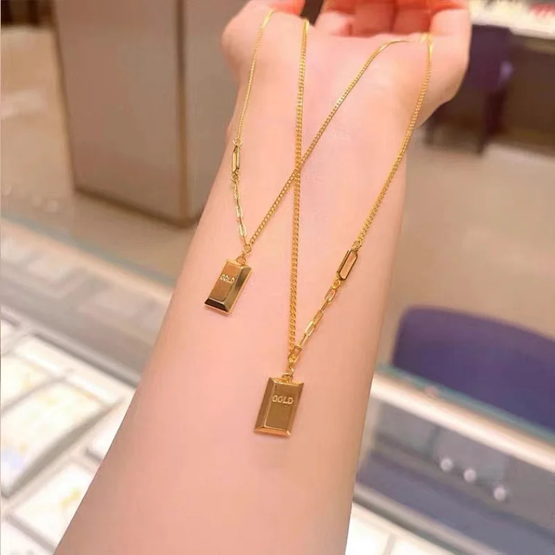 Stainless Steel Gold Brick Pendant Necklace Customized