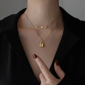 Letter And Lock Charm Pendant Layered Necklace