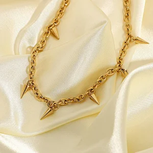 Stainless Steel Gold Rivet Pendant Necklace Goth Spike Necklace