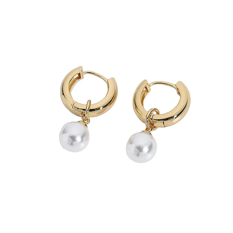Pearl Dangle 18K Gold Plated Hoop Earrings Wholesale