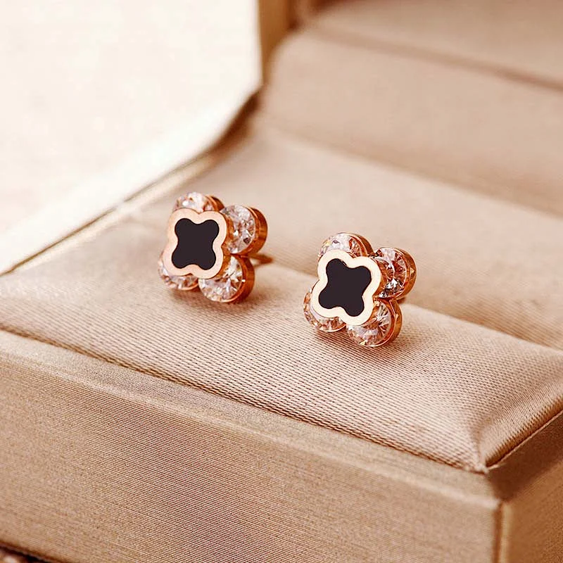 Rose Gold Four-Leaf Clover Stainless Steel Stud Earrings