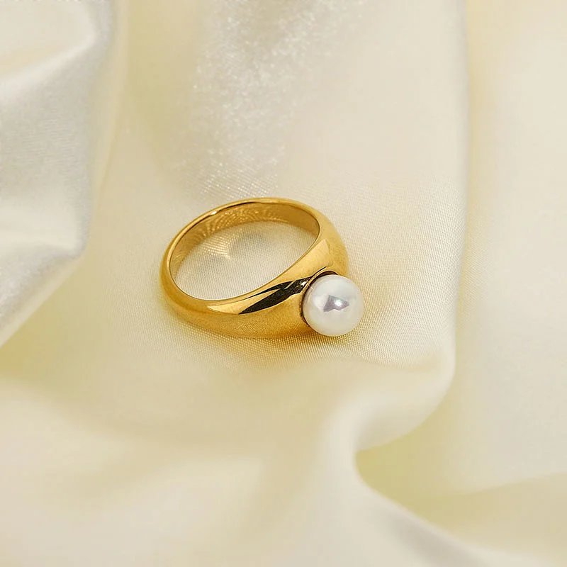 Stainless Steel Ring Fashion Freshwater Pearls Ring