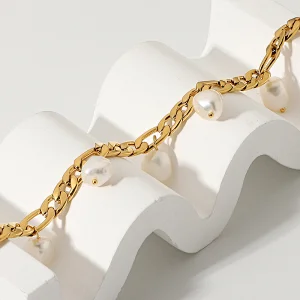 Stainless Steel Anklet Figaro Pearl Pendant Anklet Women