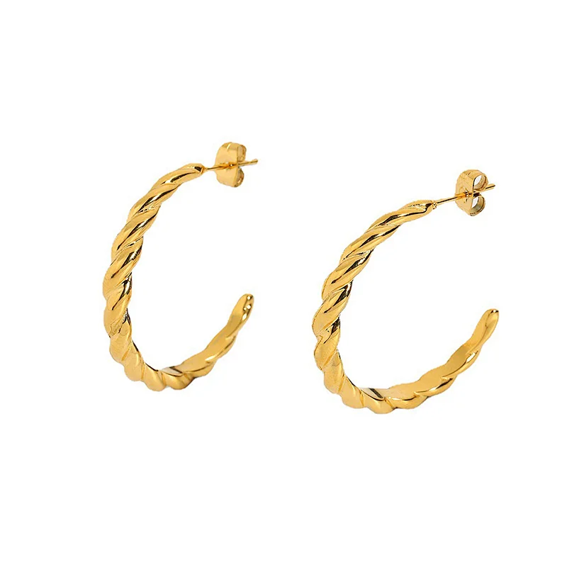 Gold Twist Hoop Earrings 18K Stainless Steel Hoop Earrings