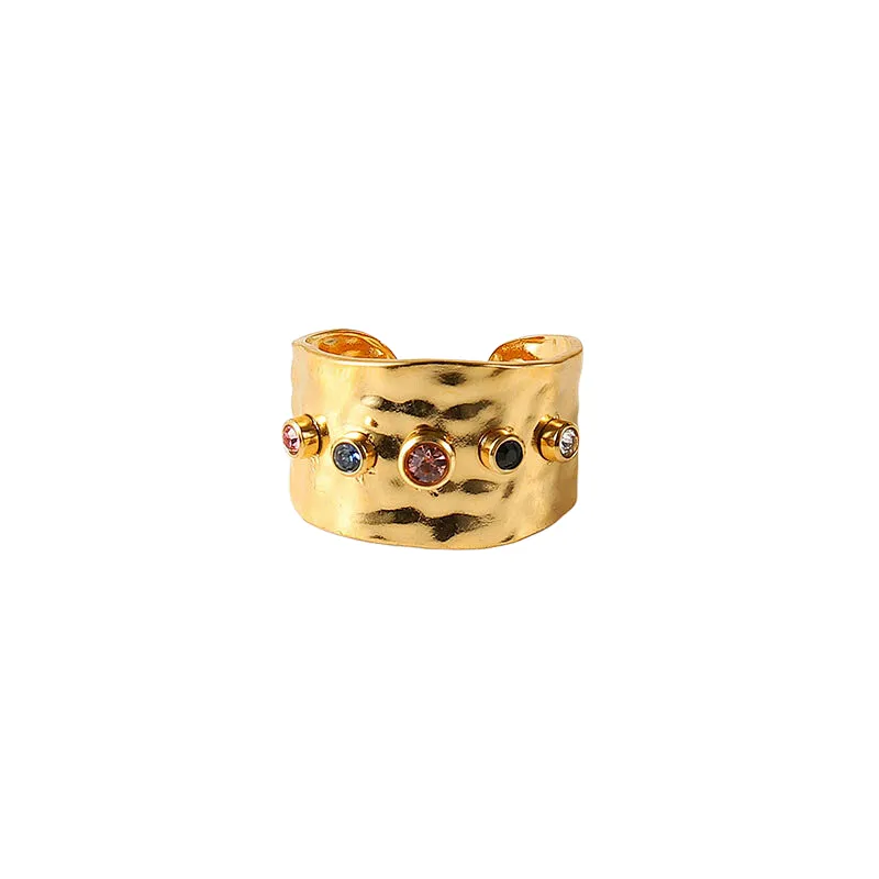 Colored Zircon Crystal Rings Ladies Jewelry Stainless Steel Personality Rings