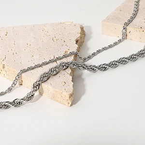 Simple Silver Steel Necklace Double Layer Chain Necklace