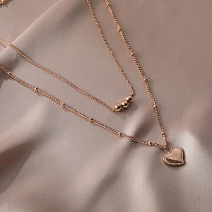 Stainless Steel Double Chain With Heart Pendant Necklace