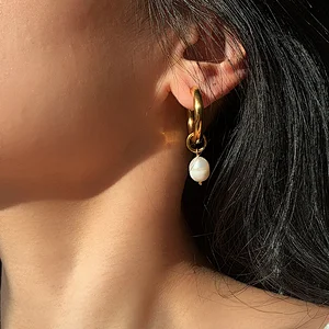 Freshwater Pearls Drop Earrings Gold Plated Earrings for Girl