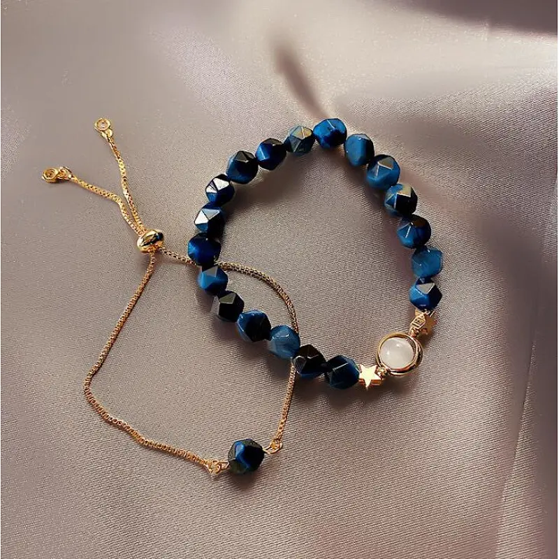 Simple Layered Chain Bracelet Green Natural Stone Bracelet
