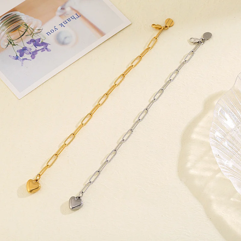 Heart Charm Chain Bracelet For Women Steel Customize