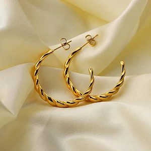 Gold Twist Hoop Earrings 18K Stainless Steel Hoop Earrings