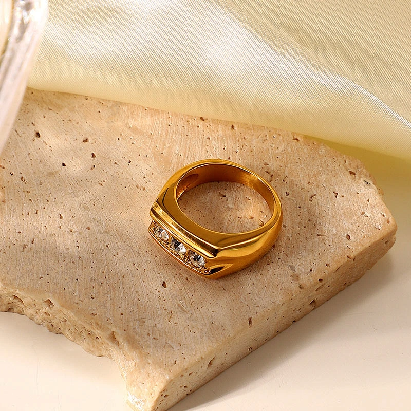 New Zircon Ring Stainless Steel Geometric Zircon Ring Party