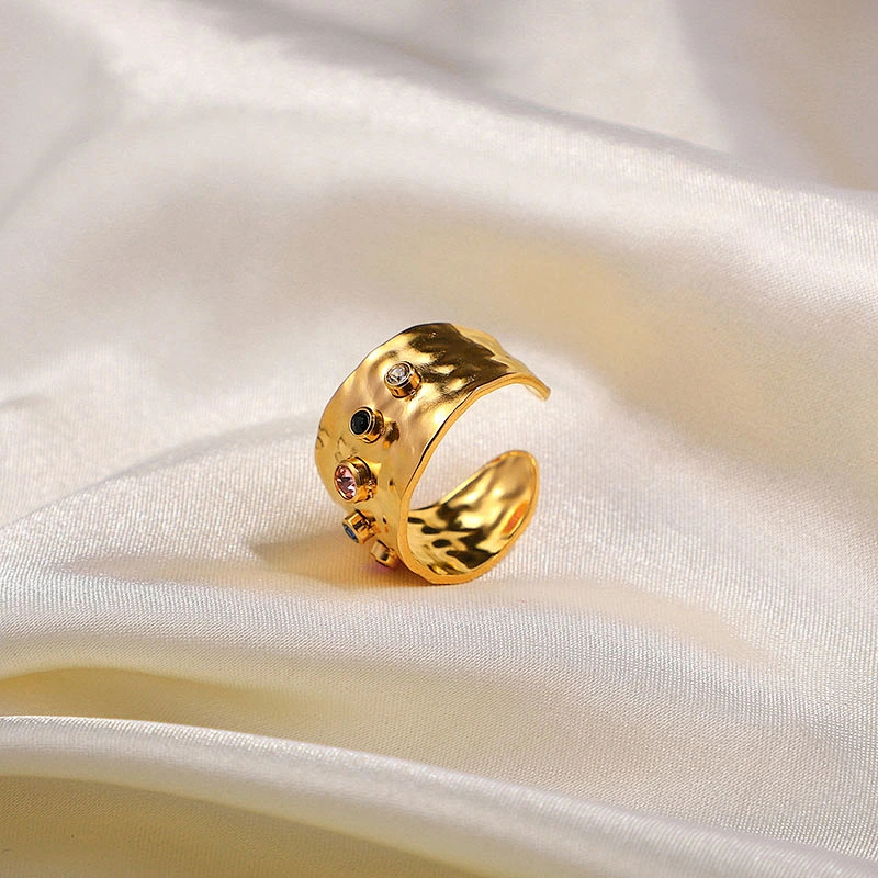 Colored Zircon Crystal Rings Ladies Jewelry Stainless Steel Personality Rings