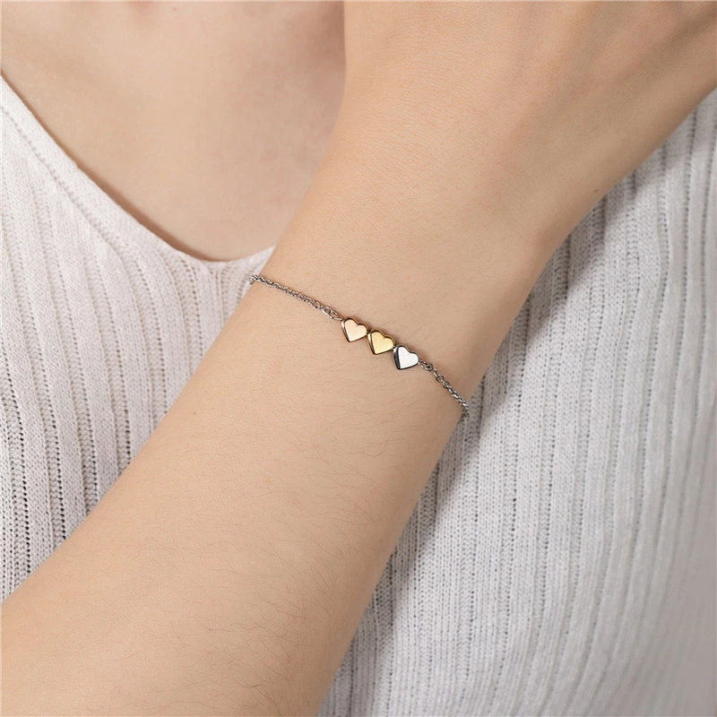 Stainless Steel Tricolor Heart Bracelet Export