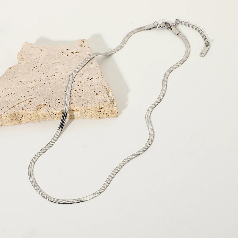 Simple Necklace Silver Single Layer Choker Stainless Steel Necklace