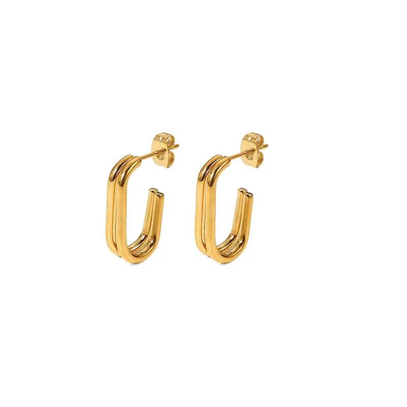 18K Gold Basic C-Shaped Earrings Hoop Earrings