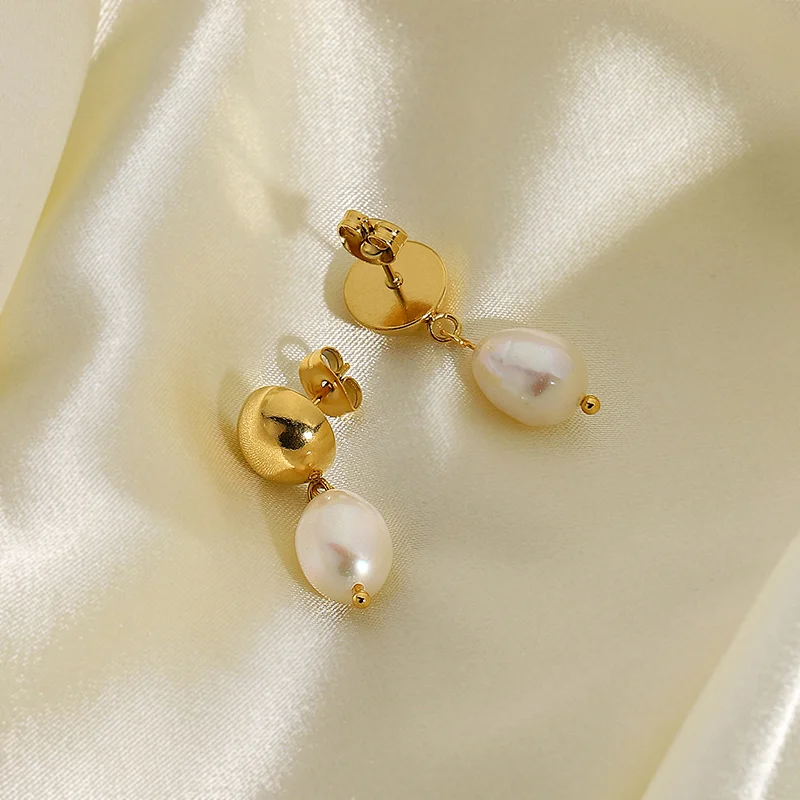 Simple Metal Earrings Freshwater Pearl Earrings Women