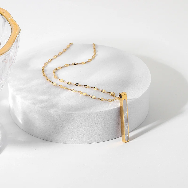 Simple Steel Necklace 14K Gold Cube Pendant Necklace