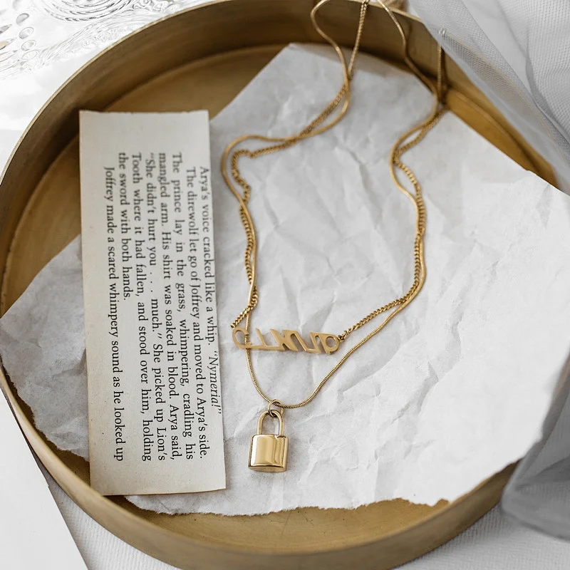 Letter And Lock Charm Pendant Layered Necklace