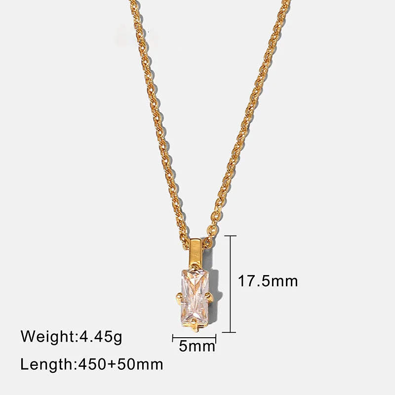 Stainless Steel Rectangular White Zircon Pendant Necklace
