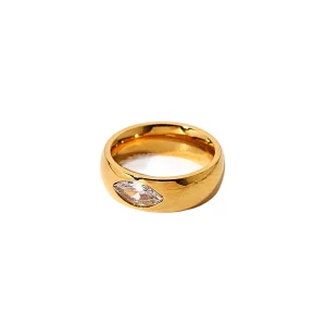 18K Gold Plated Steel Transparent Marquise Cut Zirconia Ring
