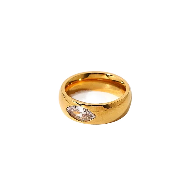 18K Gold Plated Steel Transparent Marquise Cut Zirconia Ring