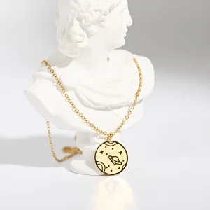 Simple Stainless Steel Tiny Chain Universe Charm Necklace