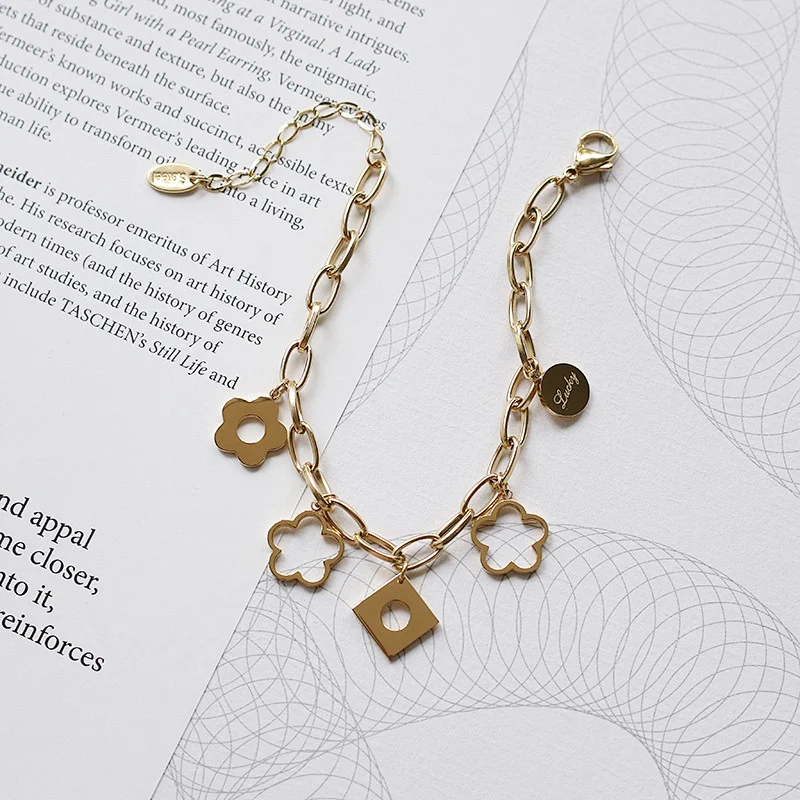 Stainless Steel Hollow Flower Bracelet Girls