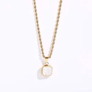 18K Gold Plated Steel Cat Eye Stone Twist Chain Necklace