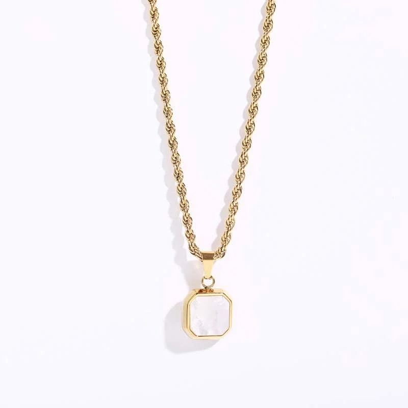 18K Gold Plated Steel Cat Eye Stone Twist Chain Necklace