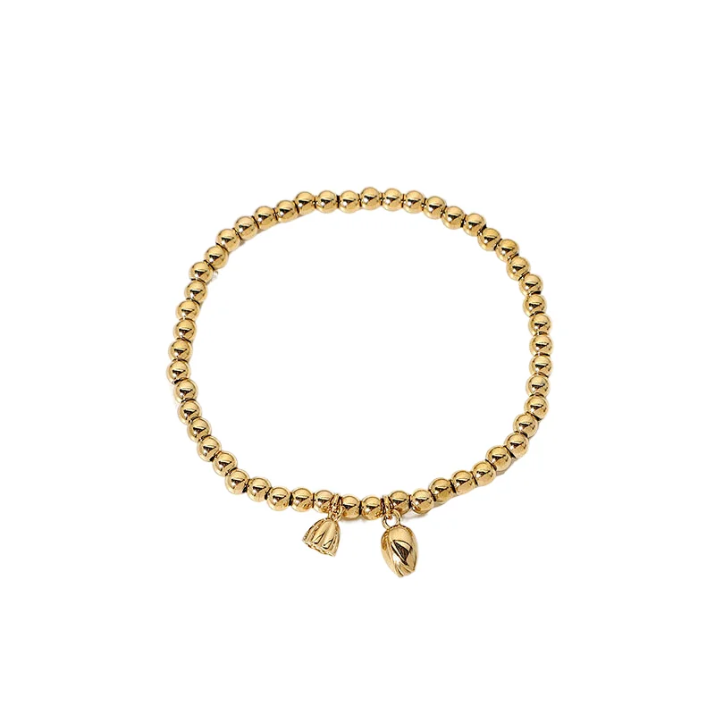 Small Lotus Pendant Bead Bracelet Stainless Steel