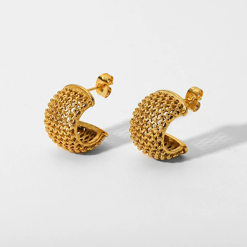 Retro Stainless Steel C Shape Earrings Hollow Earrings Women