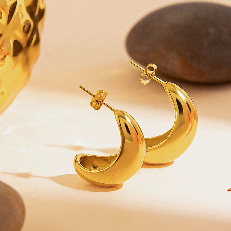 Women Stainless Steel 18K Gold Hoop Earrings