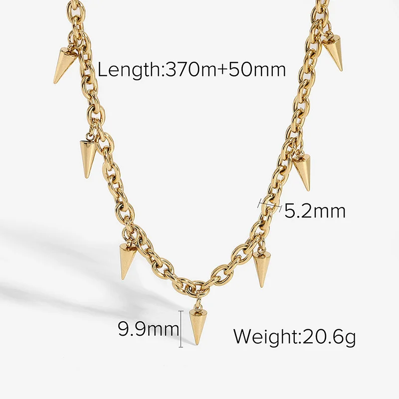 Stainless Steel Gold Rivet Pendant Necklace Goth Spike Necklace