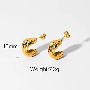 Stainless Steel Gold C-Shape Stud Earrings