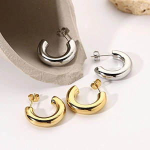 Simple Titanium Steel Gold Post Hoops Earrings Customize