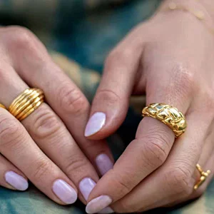 18K Gold Plated Ring Stainless Steel Threaded Textured Ring
