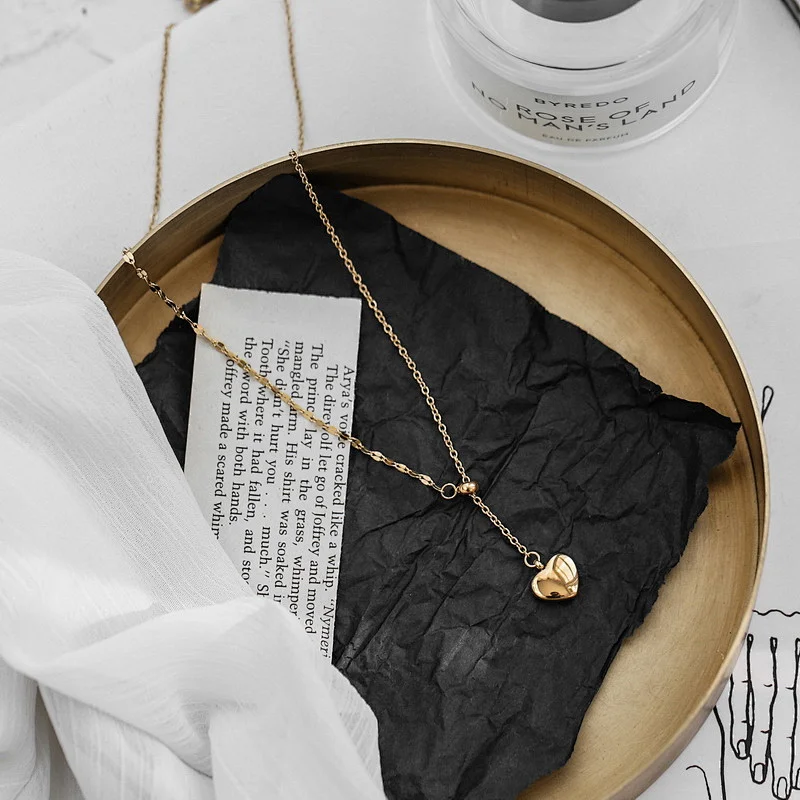 Stainless Steel Cute Heart Chain Drop Necklace