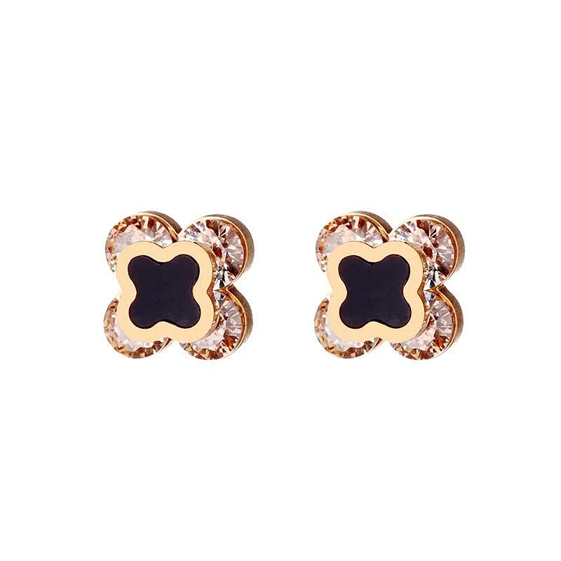 Rose Gold Four-Leaf Clover Stainless Steel Stud Earrings