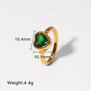 Heart Shaped Colored Zircon Ring For Women Stainless Steel