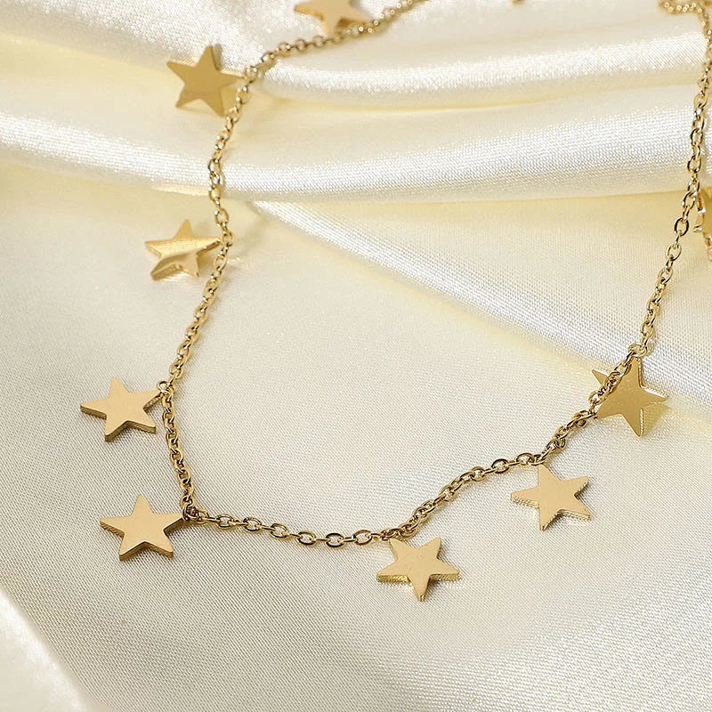 18K Gold Color Women Stainless Steel Chain With Star Pendant