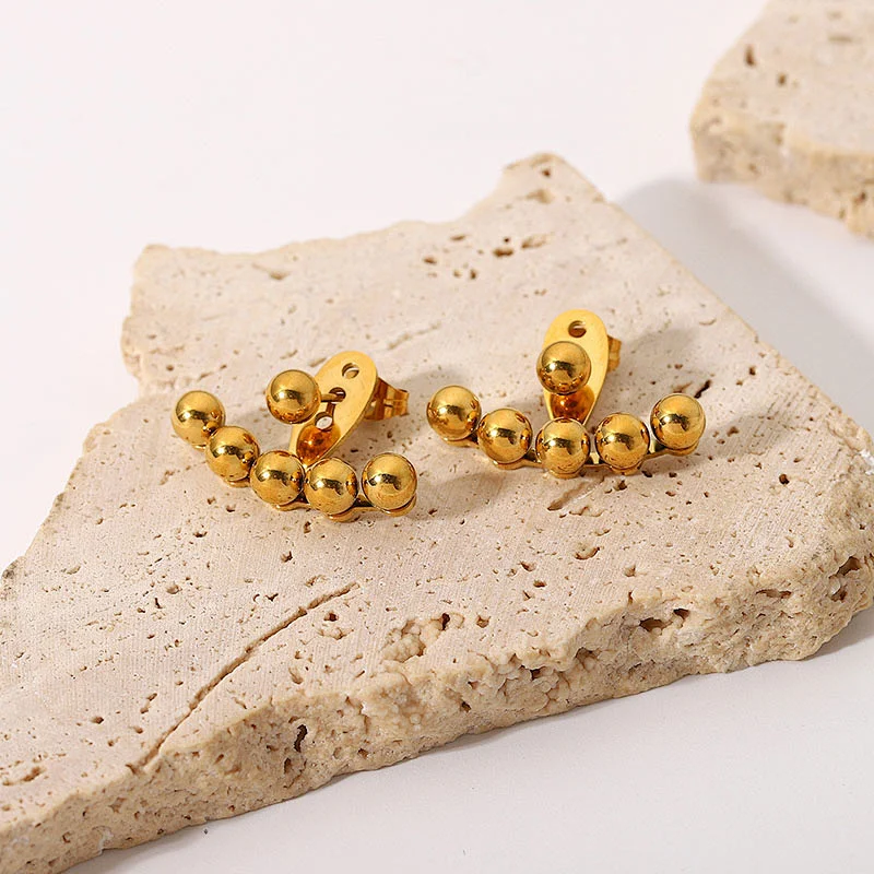Simple Gold Titanium Steel Gold Bead Stud Earrings