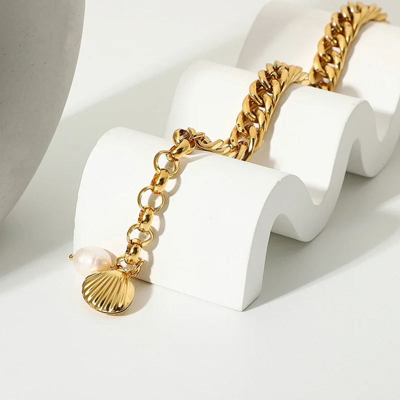 Gold Plated Steel Charm Bracelet Freshwater Pearl Bracelet