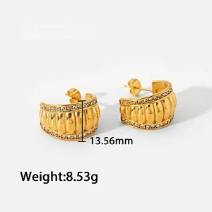 Stainless Steel Rhinestone Half Round Shape Earrings